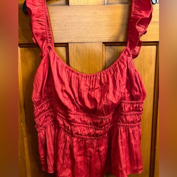 Red Anthropologie Blouse—Ruched, Smocked, Sleeveless with Ruffled Straps… - Picture 8 of 9